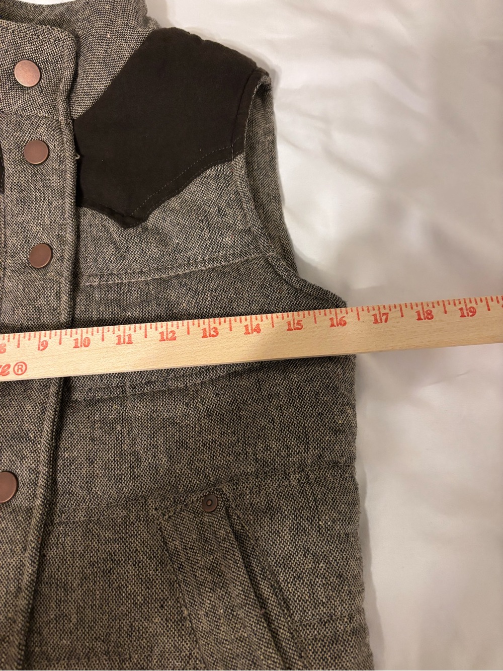 Ci Sono Quilted Puffer Vest Small Brown Gray Wool Blend Snap Front Western Yoke - Picture 4 of 8